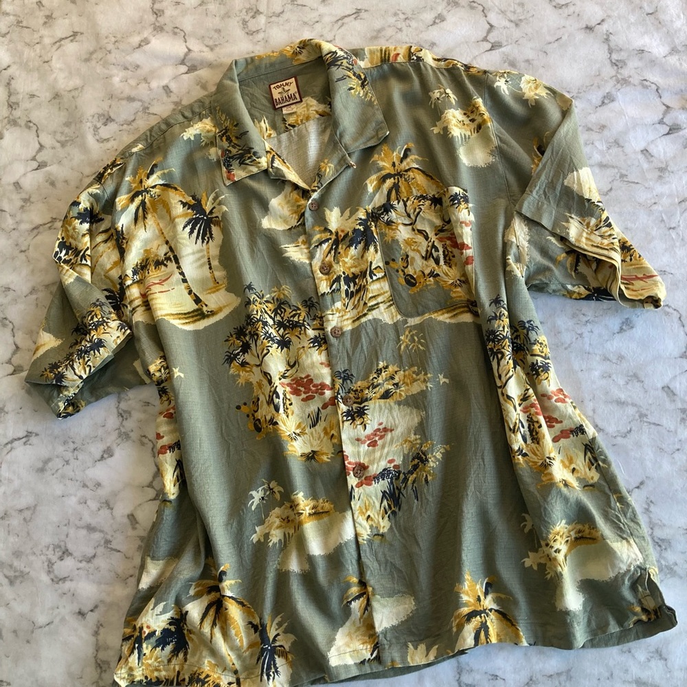 Tommy Bahama silk shirt gray/ black / gold tones size XXL